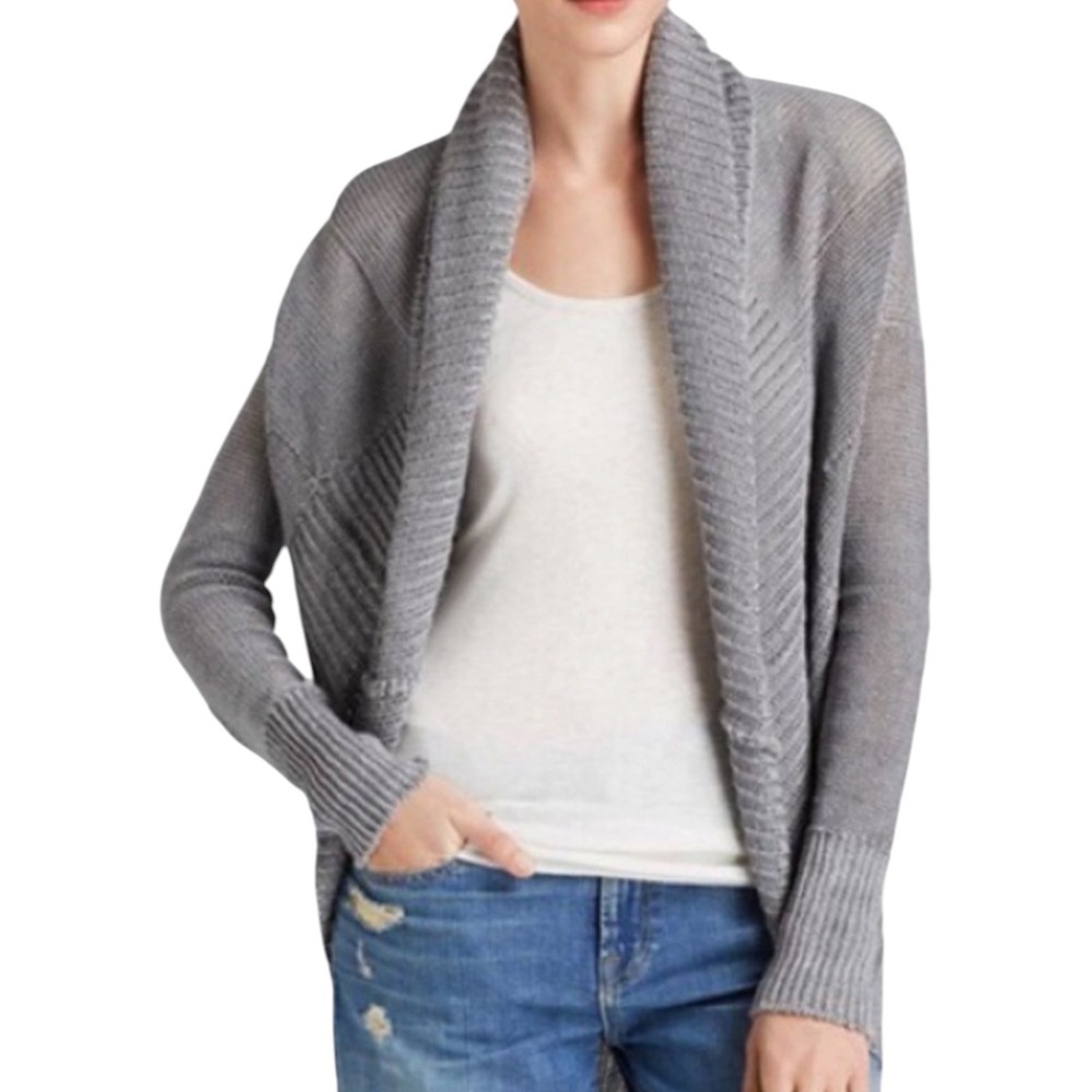 Vince Gray 100% Linen Open Front Cocoon Cardigan Sweater Shawl Collar Small